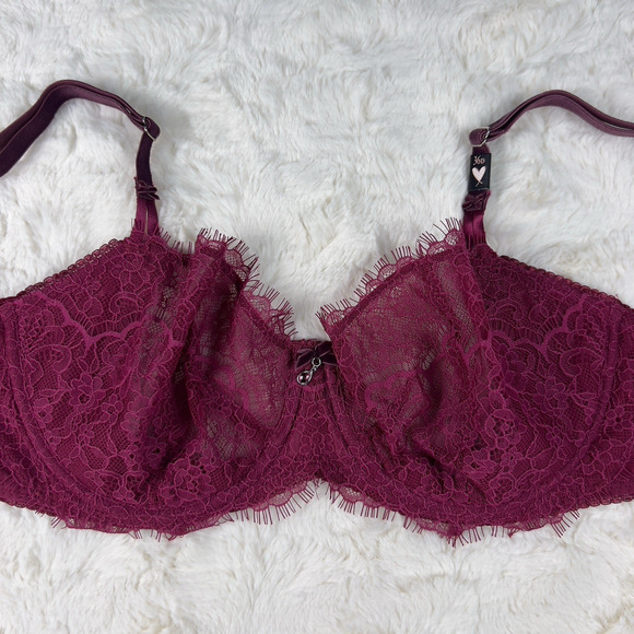 Victoria’s Secret Dream Angels Burgundy Floral Lace Unlined Balconette Bra 36D - Picture 2 of 7